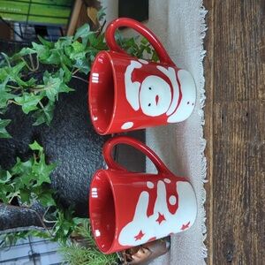 Pier 1 Christmas Polka Dot Snowman and Tree Red Cup Coffee Tea